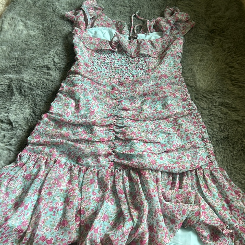 ASTR The Label Teal Pink Floral Ruffle Mini Dress XS - Picture 4 of 4